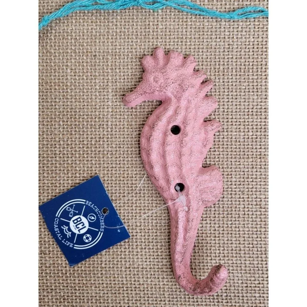 Cast Iron Seahorse Wall Hook Pink